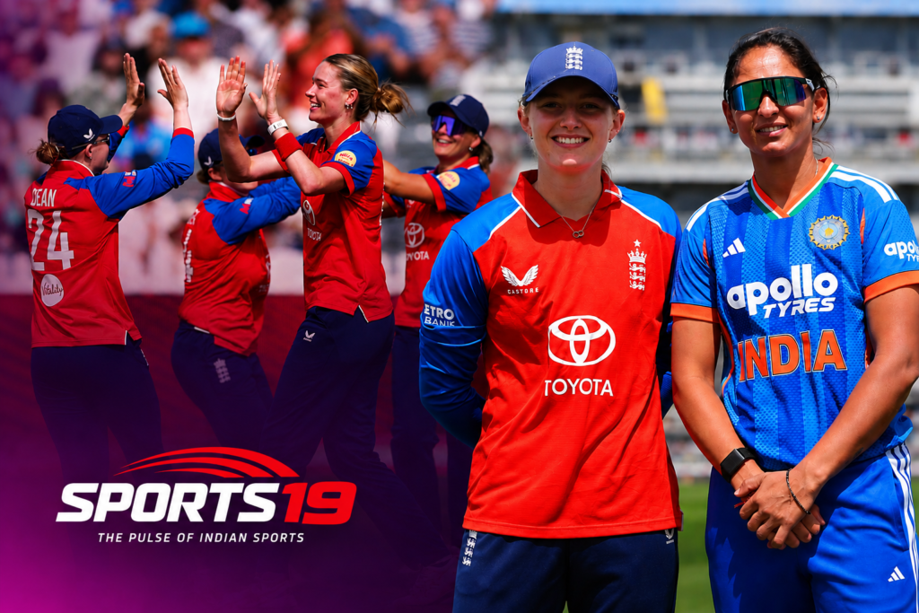 England Women celebrate victory over India Women after Freya Kemp's explosive unbeaten knock and Charlotte Dean's brilliant bowling performance in the T20 match.