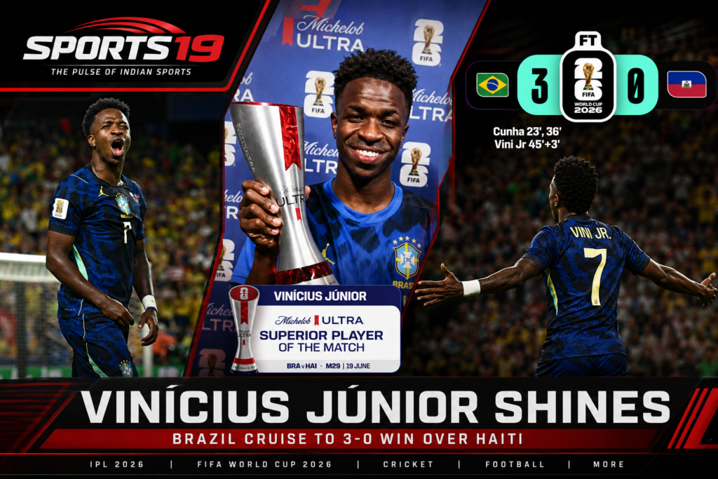 Vinícius Jr Leads Brazil's Dominant Win Over Haiti Vinícius Júnior celebrates during Brazil's 3-0 FIFA World Cup 2026 victory over Haiti while holding the Player of the Match award