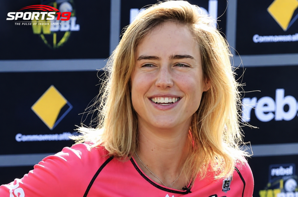 Ellyse Perry celebrates after scoring 71 runs during Australia's 113-run victory over Pakistan Women.