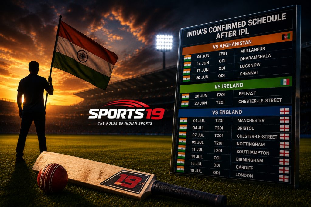 India Schedule After IPL 2026: Full Fixtures Against Afghanistan, Ireland and England India's confirmed cricket schedule after IPL featuring Afghanistan, Ireland and England series in June and July.