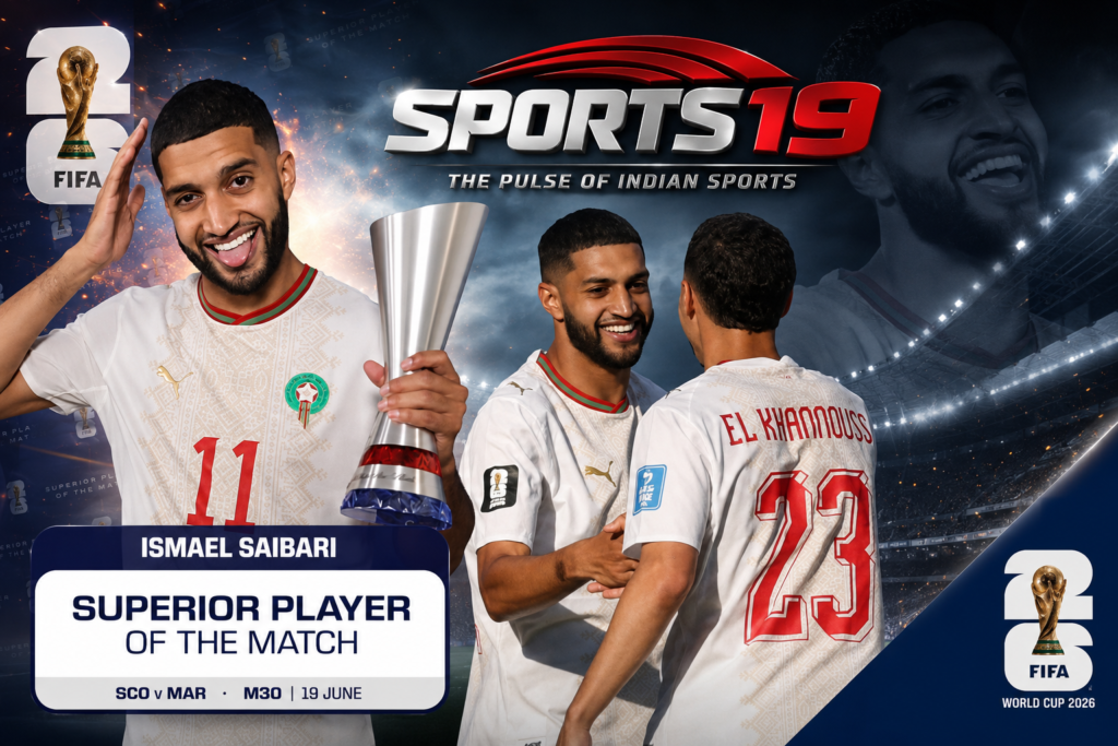 Ismael Saibari celebrates after scoring the winning goal in Morocco's 1-0 FIFA World Cup 2026 victory over Scotland.
