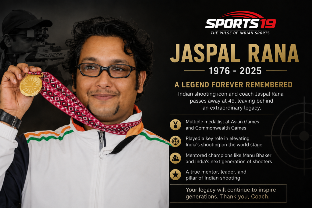 Indian shooting legend Jaspal Rana holding a gold medal during his illustrious career, remembered for his achievements and contribution to Indian shooting.
