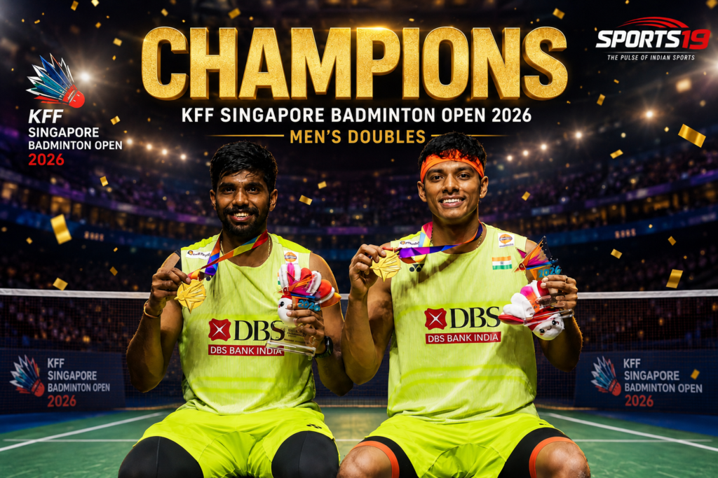 KFF Singapore Badminton Open 2026: Satwik-Chirag Extend India's Golden Era with Stunning Title Win 🏆 Satwiksairaj Rankireddy and Chirag Shetty celebrate after winning the Singapore Badminton Open 2026 Men's Doubles title