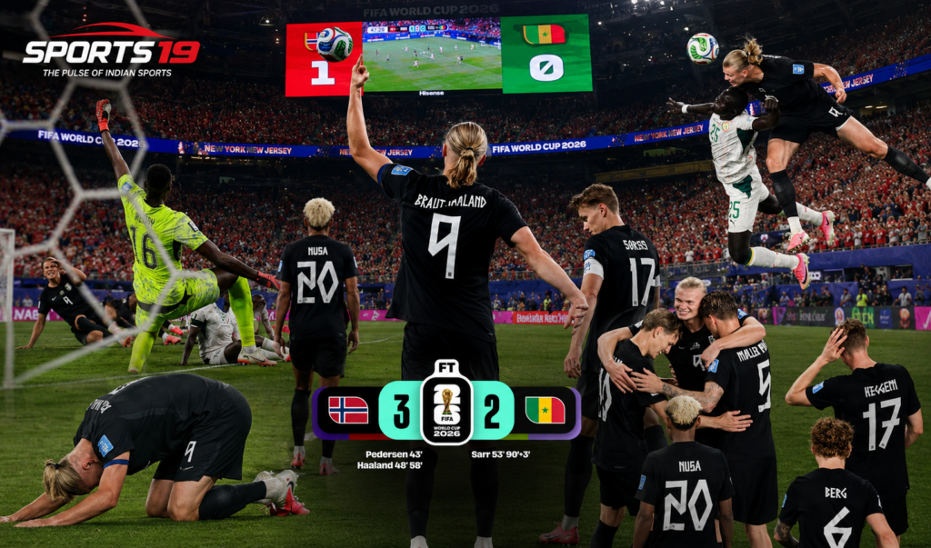 Erling Haaland celebrates after scoring during Norway's 3-2 victory over Senegal in the FIFA World Cup 2026 Group I match.
