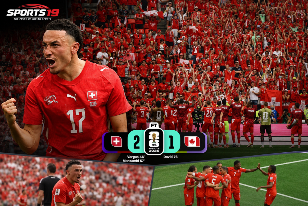 Switzerland players celebrate a 2-1 victory over Canada in the FIFA World Cup 2026 Group B match at BC Place, Vancouver.