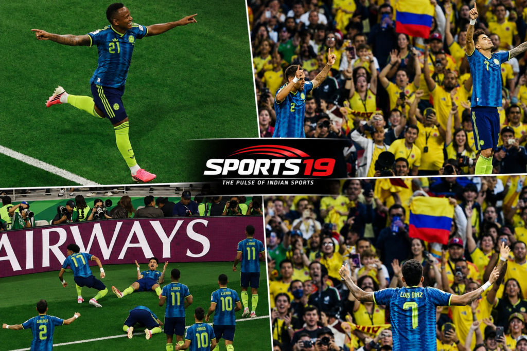 Luis Díaz celebrates after scoring as Colombia defeated Uzbekistan 3-1 in a FIFA World Cup 2026 Group K match at Mexico City Stadium.