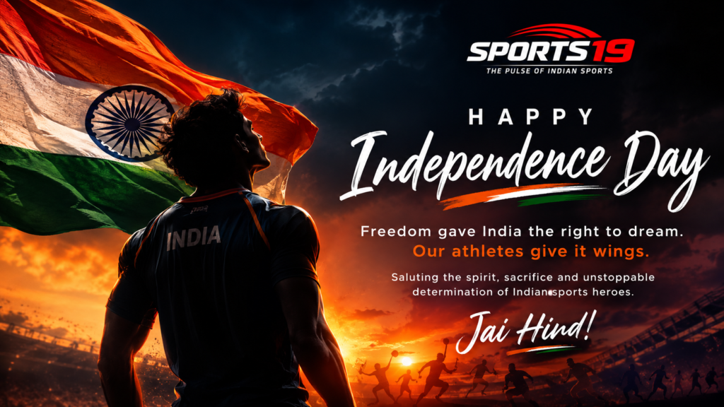 Indian athletes celebrating Independence Day with the Indian tricolour