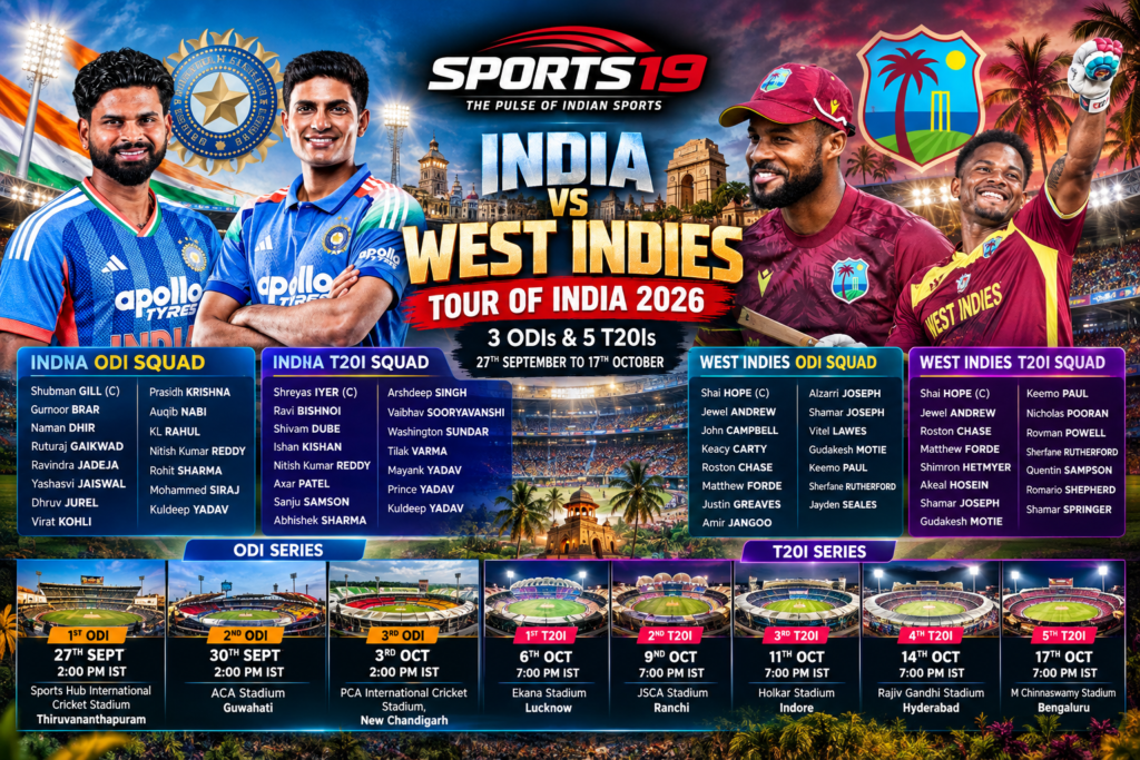 India vs West Indies 2026: Full Squads, Schedule and Match Details India vs West Indies 2026 squads and series schedule